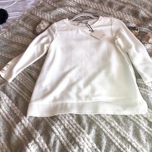 NWT Green Envelope stretchy ribbed white blouse